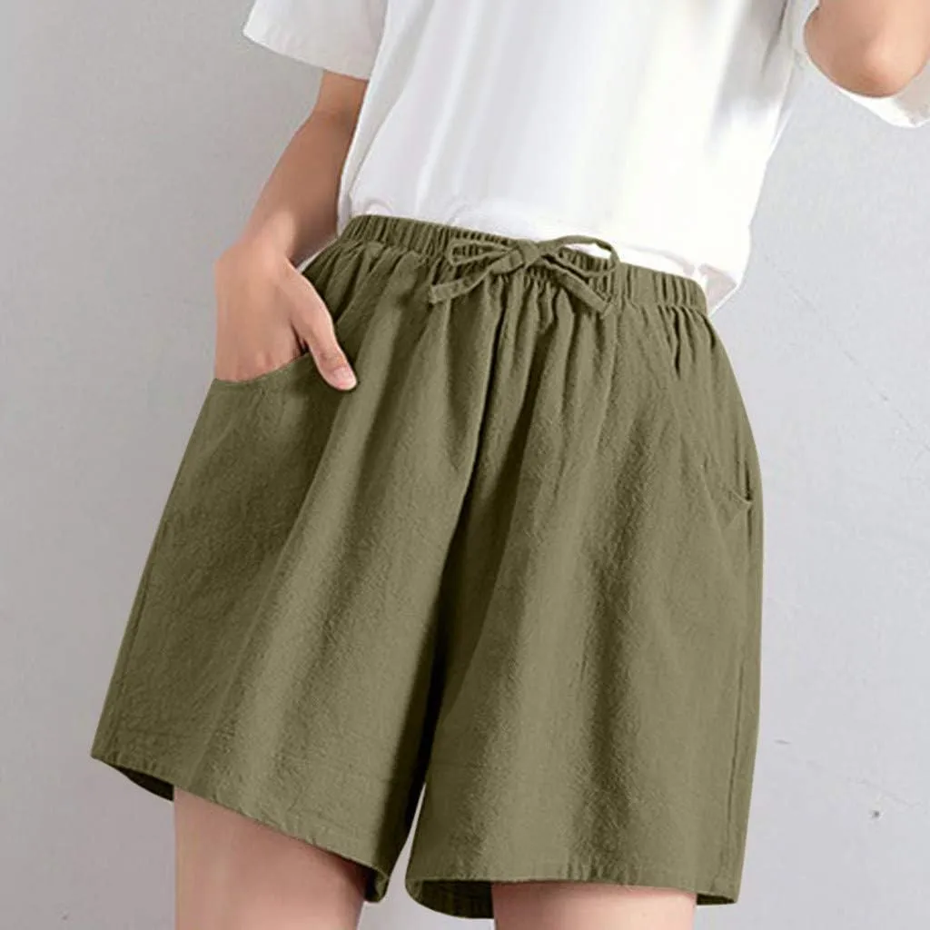 FZVYD Women's Casual Shorts Elastic High Waisted Comfy Shorts 2023 Summer Cotton Fashion Drawstring Short Pants with Pockets