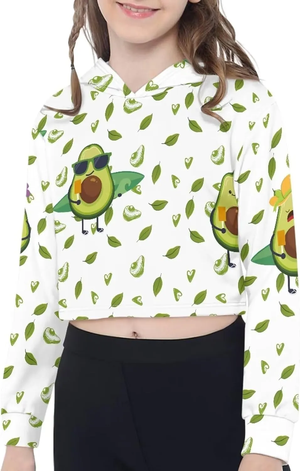 Girls Crop Tops Kids Fruit Print Lightweight Loose Fashion Hoodies Long Sleeve Soft Athletic Sweatshirt for Sports