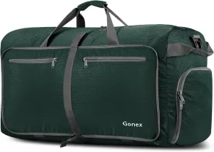 Gonex 40L 60L 80L 100L 150L Large Foldable Travel Duffle Bag with Shoes Compartment, Packable Lightweight Water Repellent Duffel Bag for Camping Gym Weekender Bag, Blackish Green, 100L, Shoes