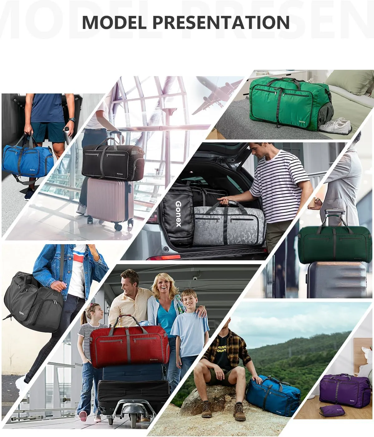 Gonex 40L 60L 80L 100L 150L Large Foldable Travel Duffle Bag with Shoes Compartment, Packable Lightweight Water Repellent Duffel Bag for Camping Gym Weekender Bag, Blackish Green, 100L, Shoes