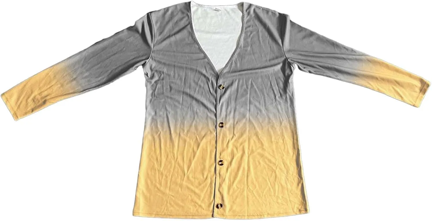 Gradient Cardigan Sweater for Men Long Sleeve V Neck Button Open Front Knit Lightweight Soft Comfy Sweater Outwear