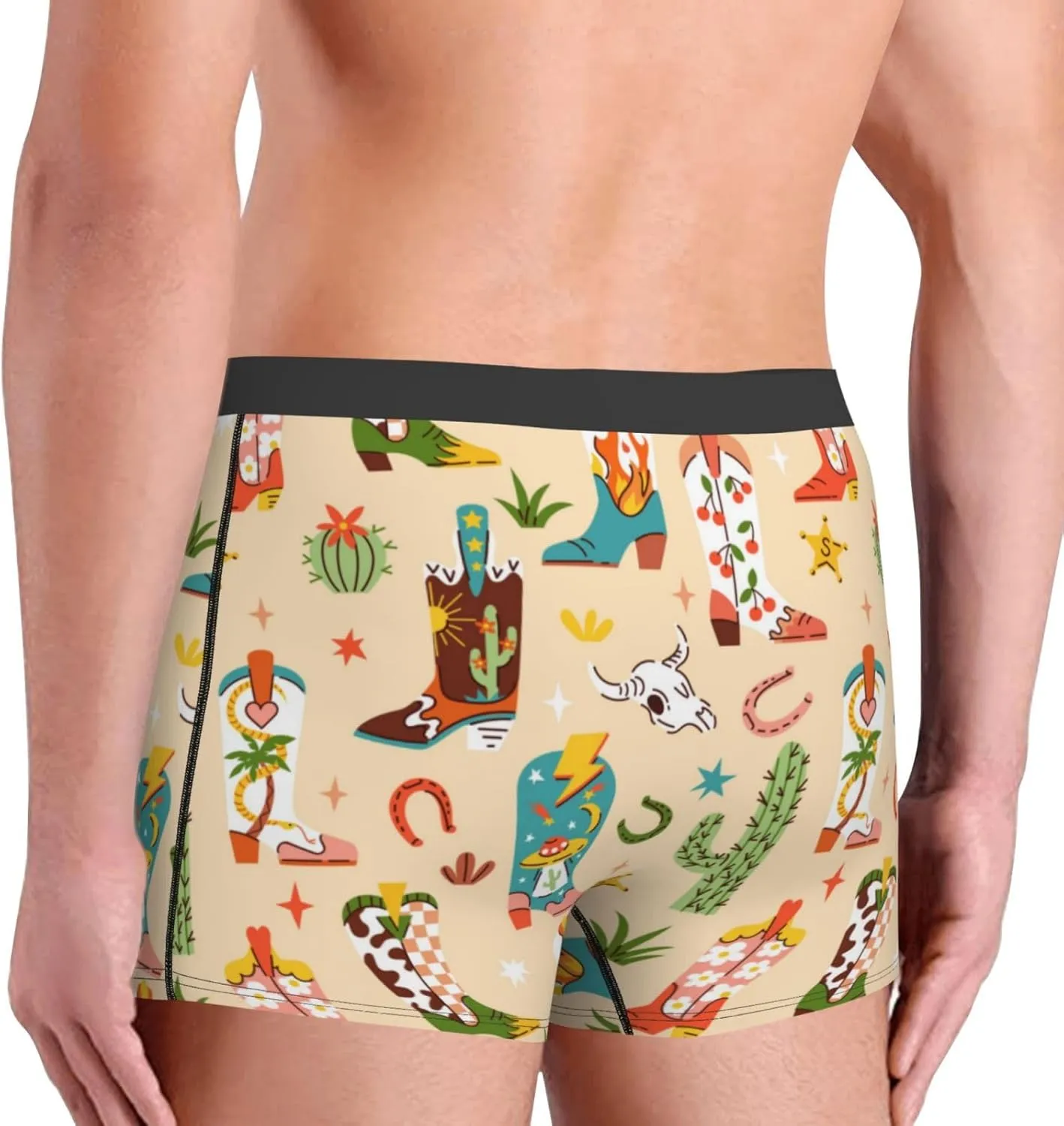 Groovy American Western Footwear Print Boxer Briefs For Men Breathable Underwear-