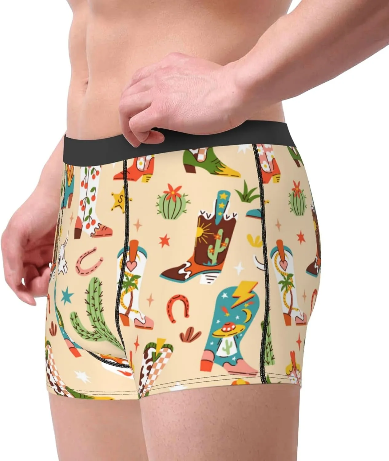 Groovy American Western Footwear Print Boxer Briefs For Men Breathable Underwear-
