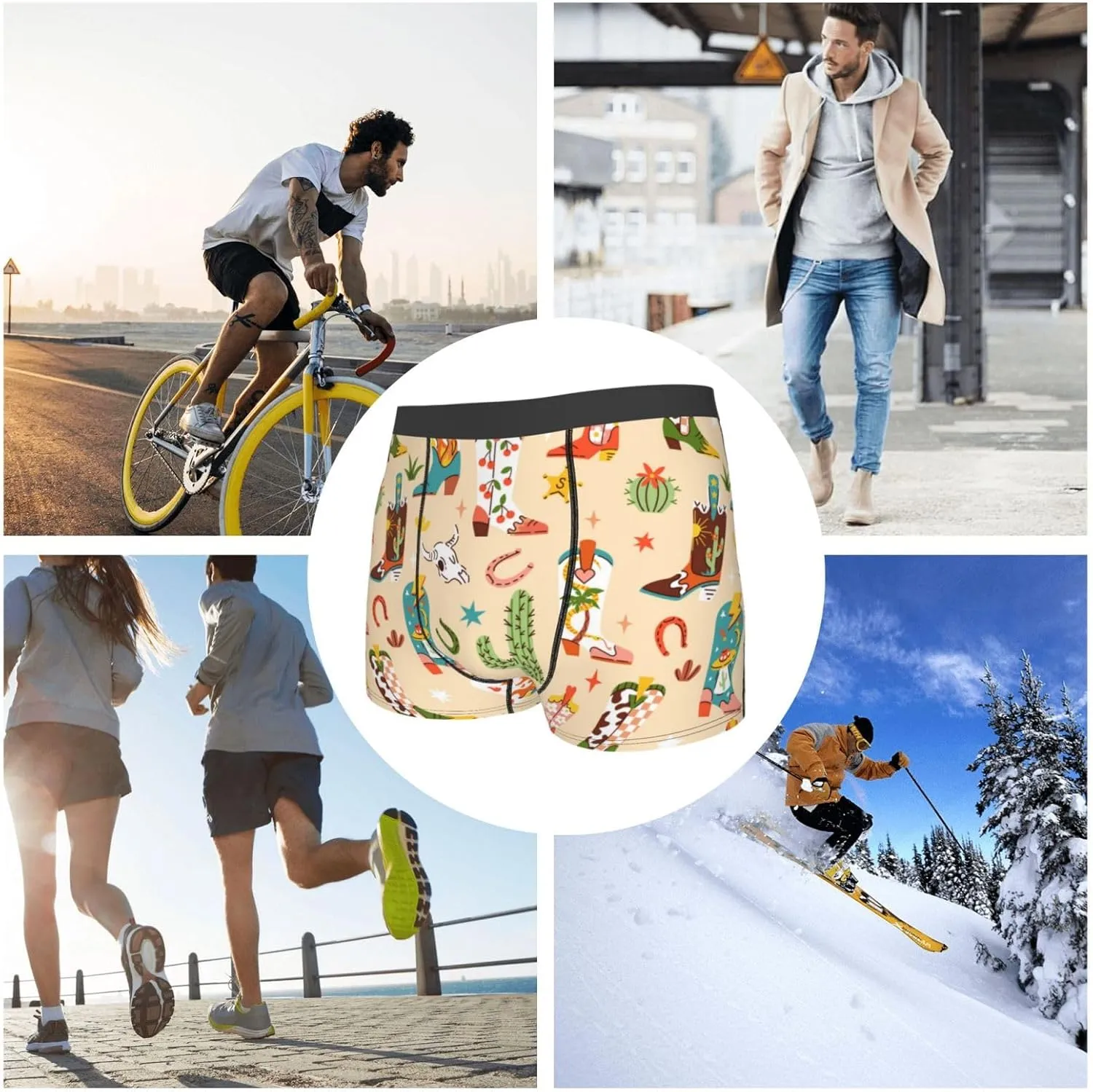 Groovy American Western Footwear Print Boxer Briefs For Men Breathable Underwear-