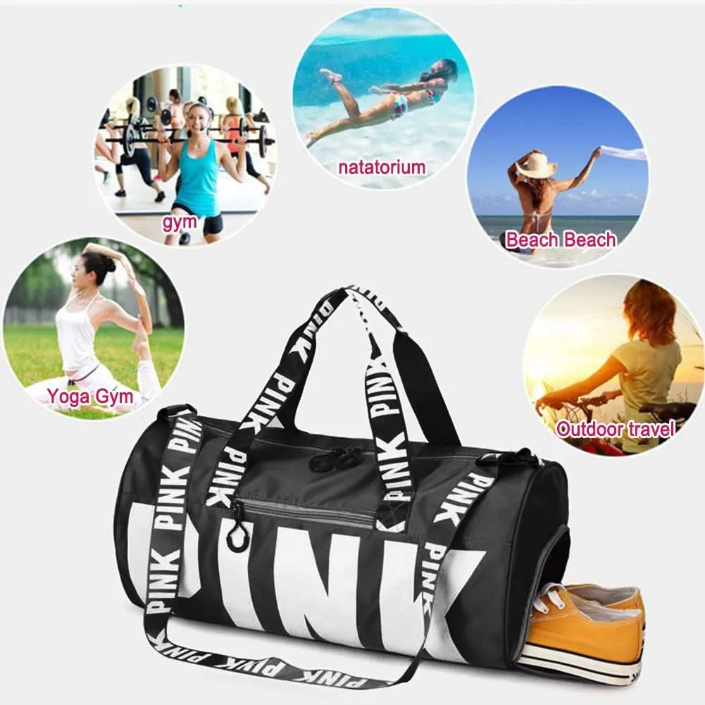 Gym Bag for Women Men, Duffle Shoulder Bags Sports Tote Bags, Waterproof Weekend Bags for Travel, Hiking, Workouts, Perfect for Mom's Gifts(White), Black-1