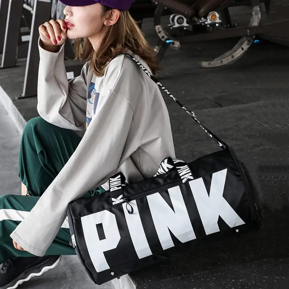 Gym Bag for Women Men, Duffle Shoulder Bags Sports Tote Bags, Waterproof Weekend Bags for Travel, Hiking, Workouts, Perfect for Mom's Gifts(White), Black-1