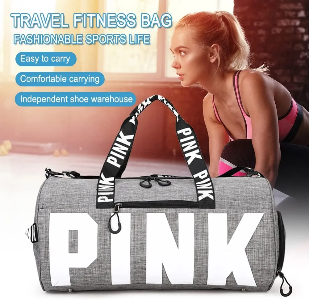 Gym Bag for Women Men, Duffle Shoulder Bags Sports Tote Bags, Waterproof Weekend Bags for Travel, Hiking, Workouts, Perfect for Mom's Gifts(White), Grey-1
