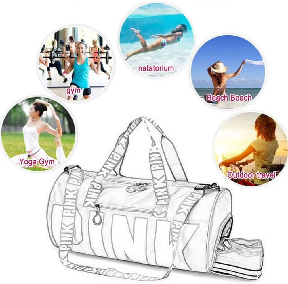 Gym Bag for Women Men, Duffle Shoulder Bags Sports Tote Bags, Waterproof Weekend Bags for Travel, Hiking, Workouts, Perfect for Mom's Gifts(White), Grey-1