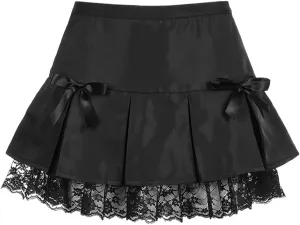 Harajuku Dark Style Mini lace Stitching Pleated Skirt Goth Hottie high Waist tie Ruffle Skirt