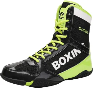 High Top Boxing Boots, Rubber Sole Wrestling Shoes Unisex Kickboxing Sparring Boxers Trainers Breathable Bodybuilding Boots
