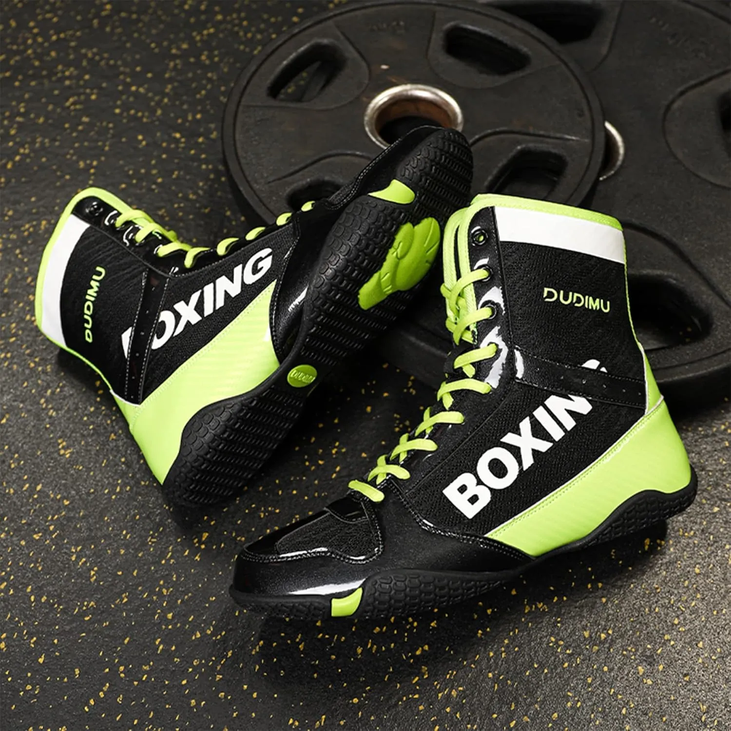 High Top Boxing Boots, Rubber Sole Wrestling Shoes Unisex Kickboxing Sparring Boxers Trainers Breathable Bodybuilding Boots