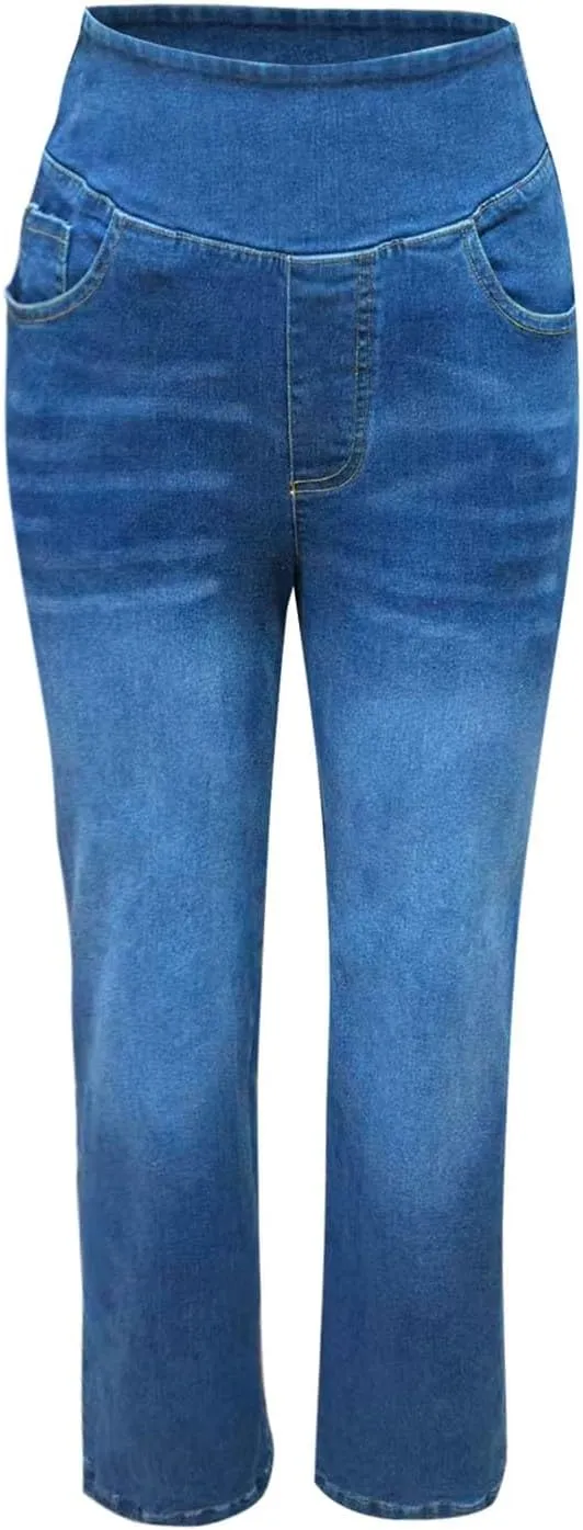High Waist Wide Leg Jeans for Women Loose Stretch Denim Pant with Pocket Stylish Workout Travel Skinny Casual Outfits