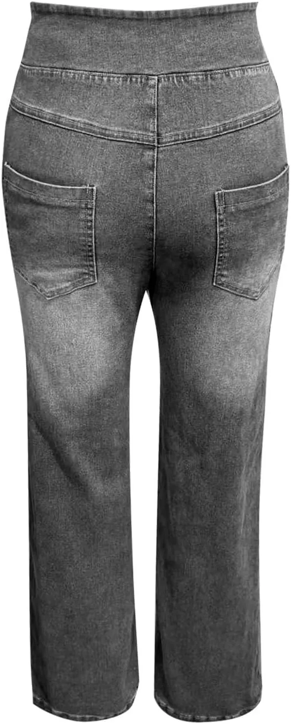 High Waist Wide Leg Jeans for Women Loose Stretch Denim Pant with Pocket Stylish Workout Travel Skinny Casual Outfits