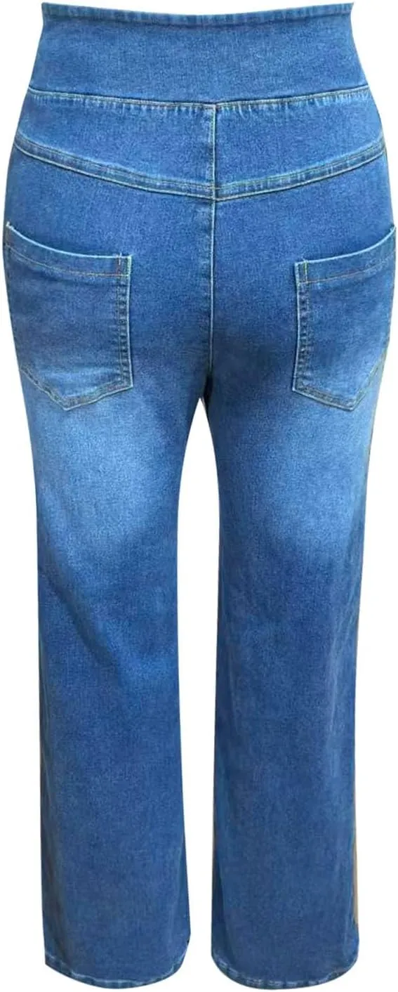 High Waist Wide Leg Jeans for Women Loose Stretch Denim Pant with Pocket Stylish Workout Travel Skinny Casual Outfits
