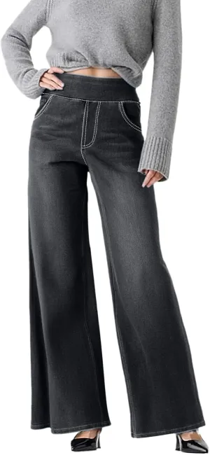High Waist Wide Leg Jeans for Women Loose Stretch Denim Pant with Pocket Stylish Workout Travel Skinny Casual Outfits