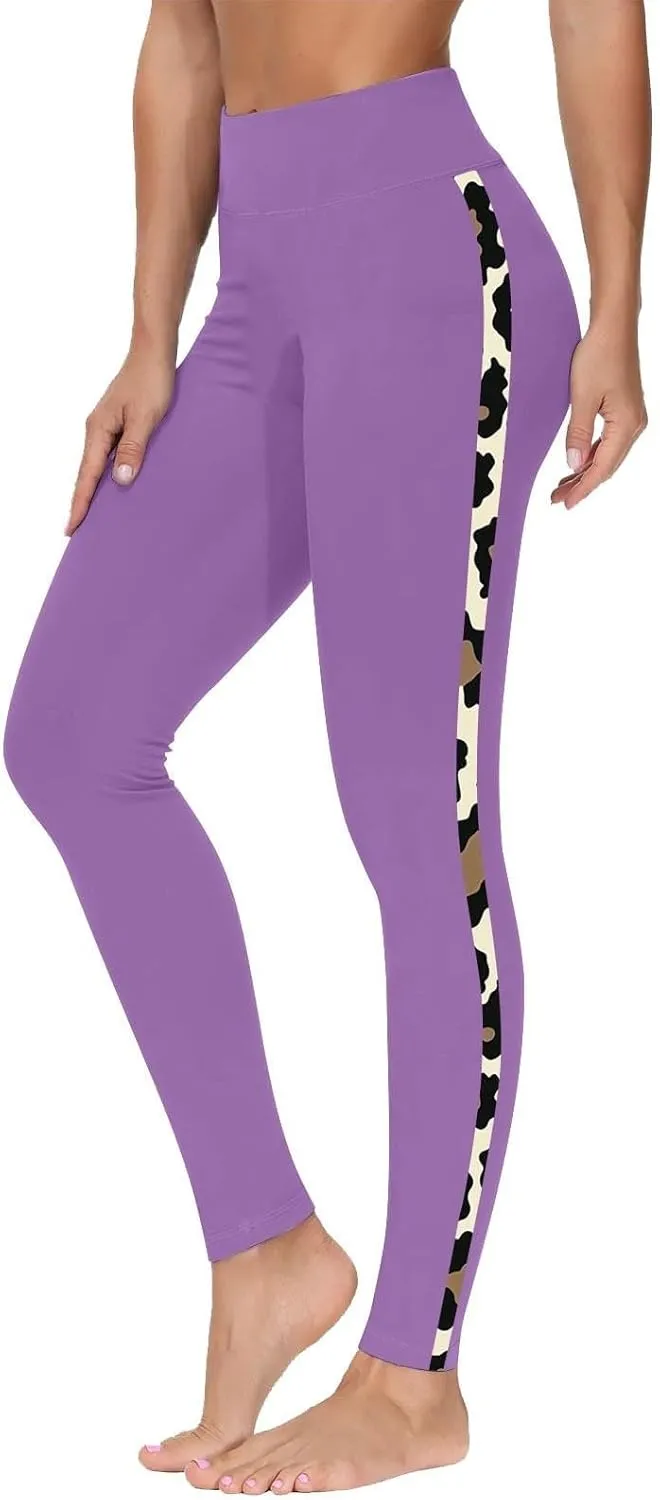 High-Waisted Stretch Yoga Pants for Women Leopard Printed Side Daily Sweatpants Stylish Casual Pant Suitable Exercise