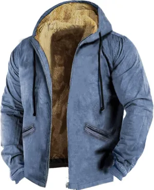 Hooded Winter Coat for Men Basic Solid Color Thicken Cotton Coat Fleece Lined Warm Parkas Jacket with Pockets