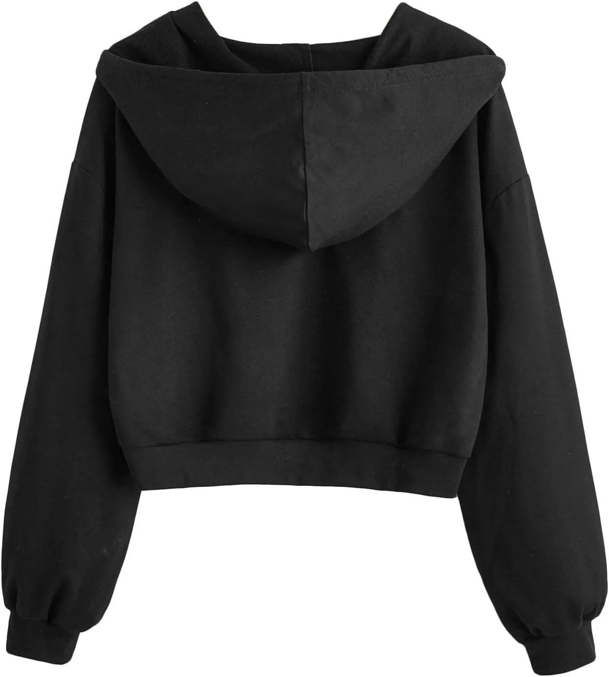 Hoodies For Women Long Sleeves Crew Neck Solid Color Drawstring Hood Cropped Hoodies Fashion Pullover Tops