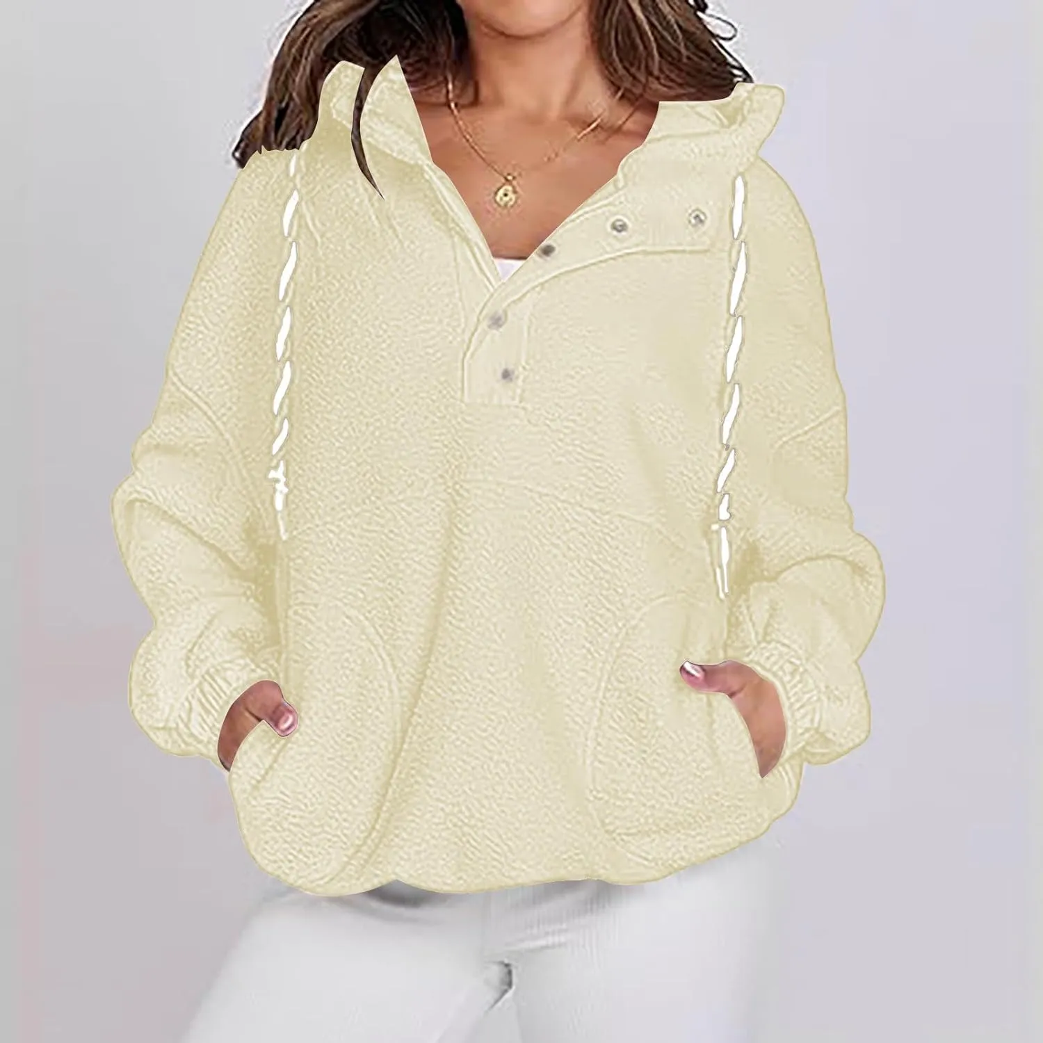Hoodies For Women Spring Casual Half Button Drawstring Pullover Sweatshirt Long Sleeve Pocketed Shirts With Pockets