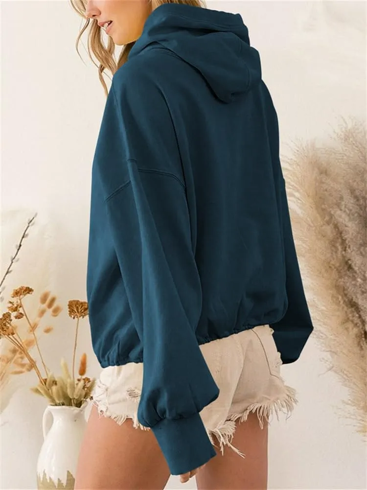 HOULENGS Women's Casual Half Zip Up Hooded Sweatshirt Long Sleeve Drawstring Pullover Sweatshirt with Pocket