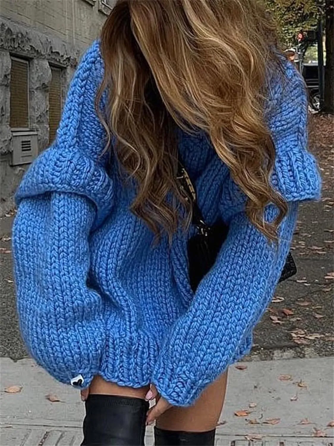 HOULENGS Women's Vintage Long Sleeve Turtleneck Sweater Chunky Knit Oversized Pullover Tops