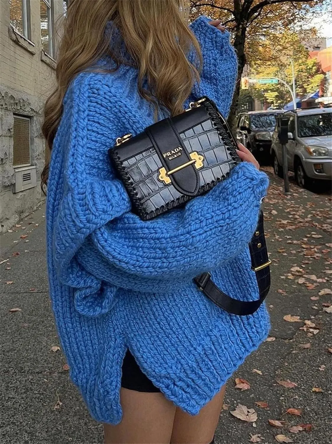 HOULENGS Women's Vintage Long Sleeve Turtleneck Sweater Chunky Knit Oversized Pullover Tops
