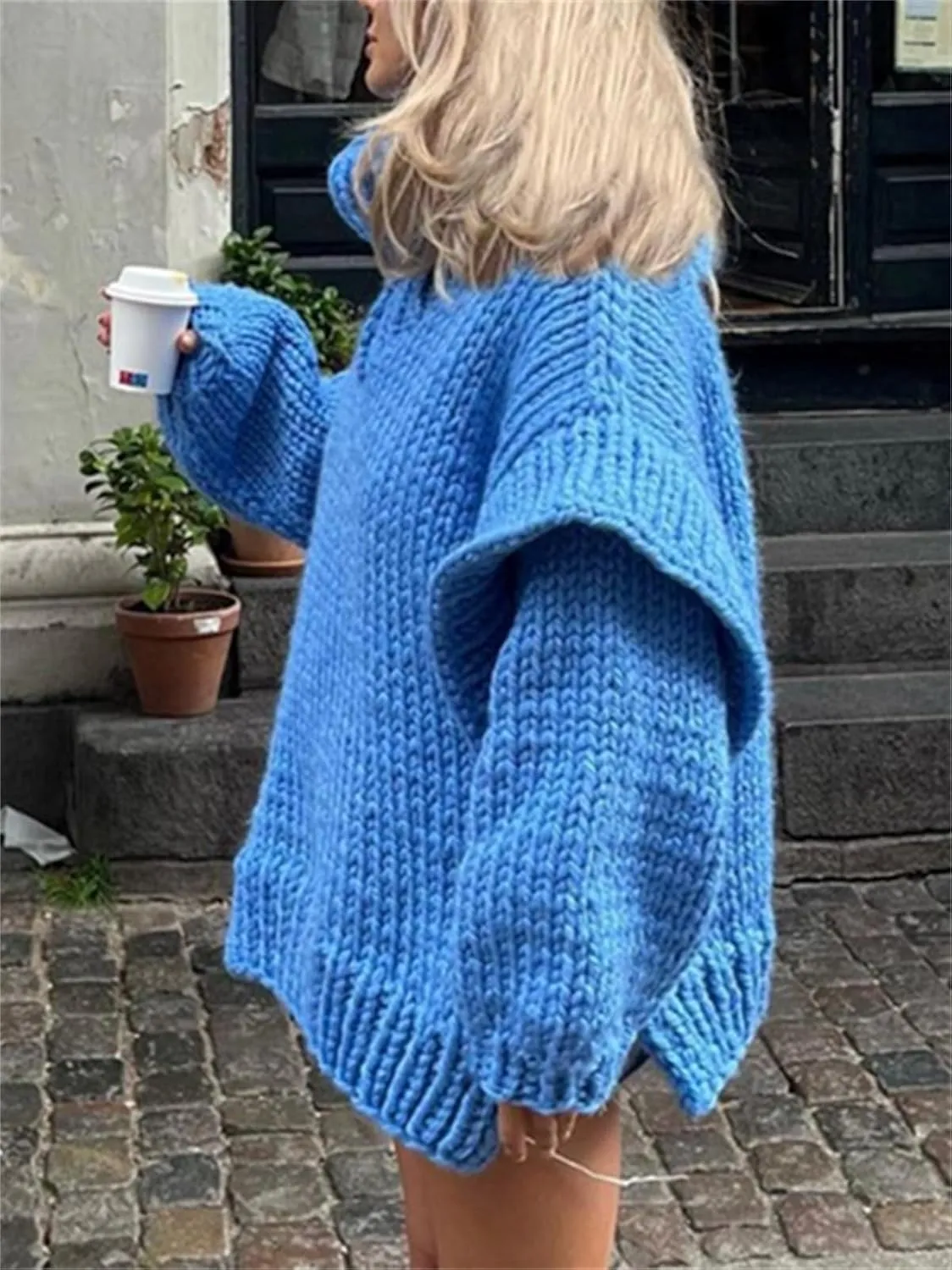 HOULENGS Women's Vintage Long Sleeve Turtleneck Sweater Chunky Knit Oversized Pullover Tops