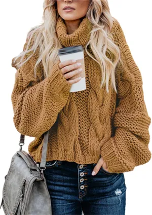 HOULENGS Women's Winter Long Sleeve Turtleneck Sweater Oversized Chunky Knitted Pullover Tops