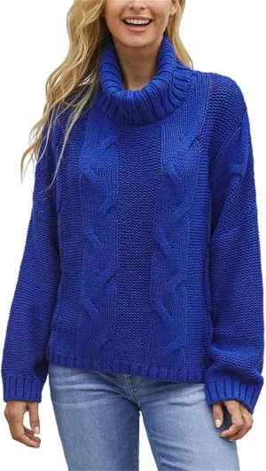 HOULENGS Women's Winter Long Sleeve Turtleneck Sweater Oversized Chunky Knitted Pullover Tops