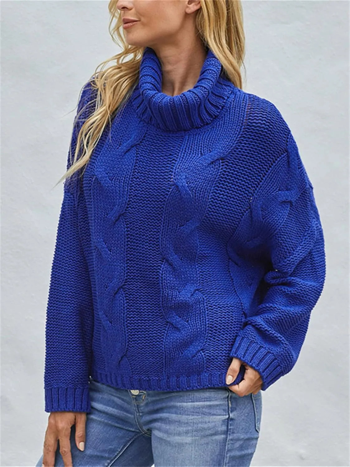 HOULENGS Women's Winter Long Sleeve Turtleneck Sweater Oversized Chunky Knitted Pullover Tops