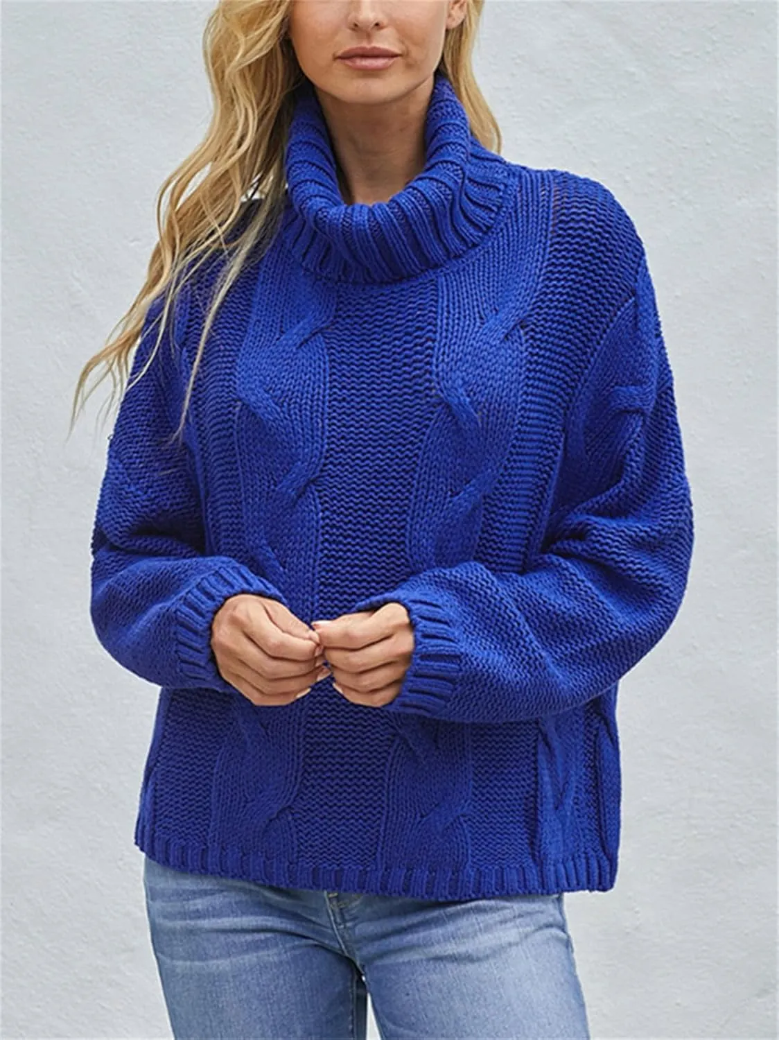 HOULENGS Women's Winter Long Sleeve Turtleneck Sweater Oversized Chunky Knitted Pullover Tops