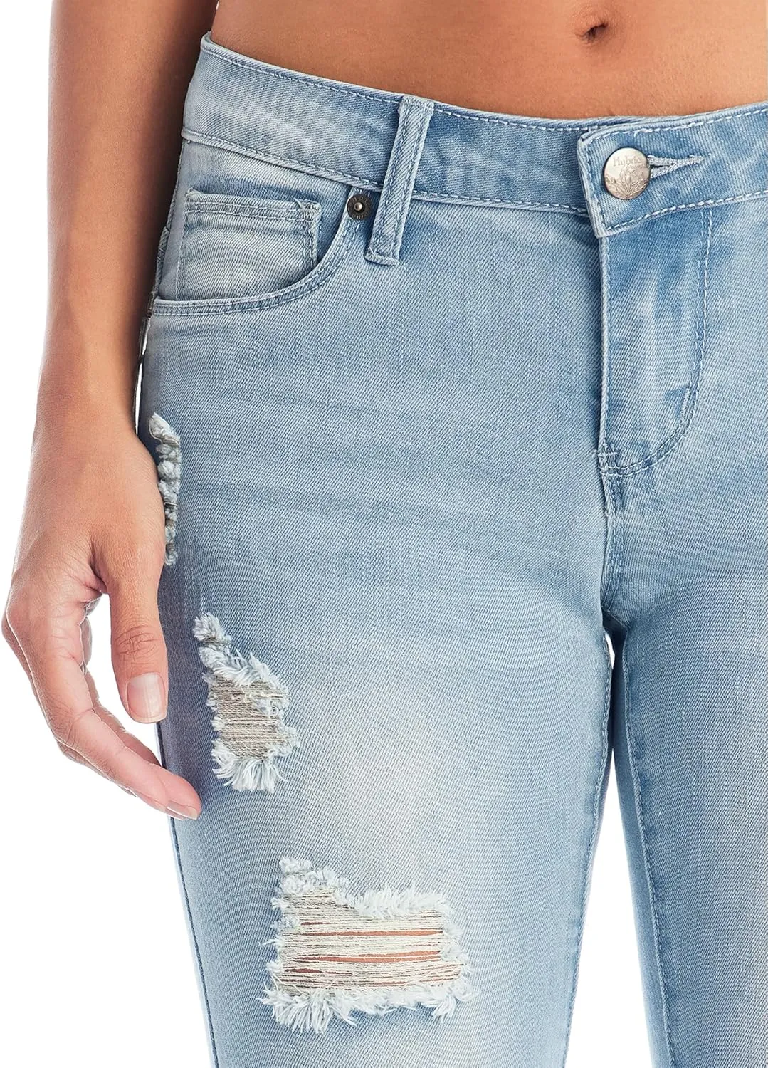 Hybrid & Company Women's Super Comfy Stretch Destructed Denim Bermuda Shorts Capri