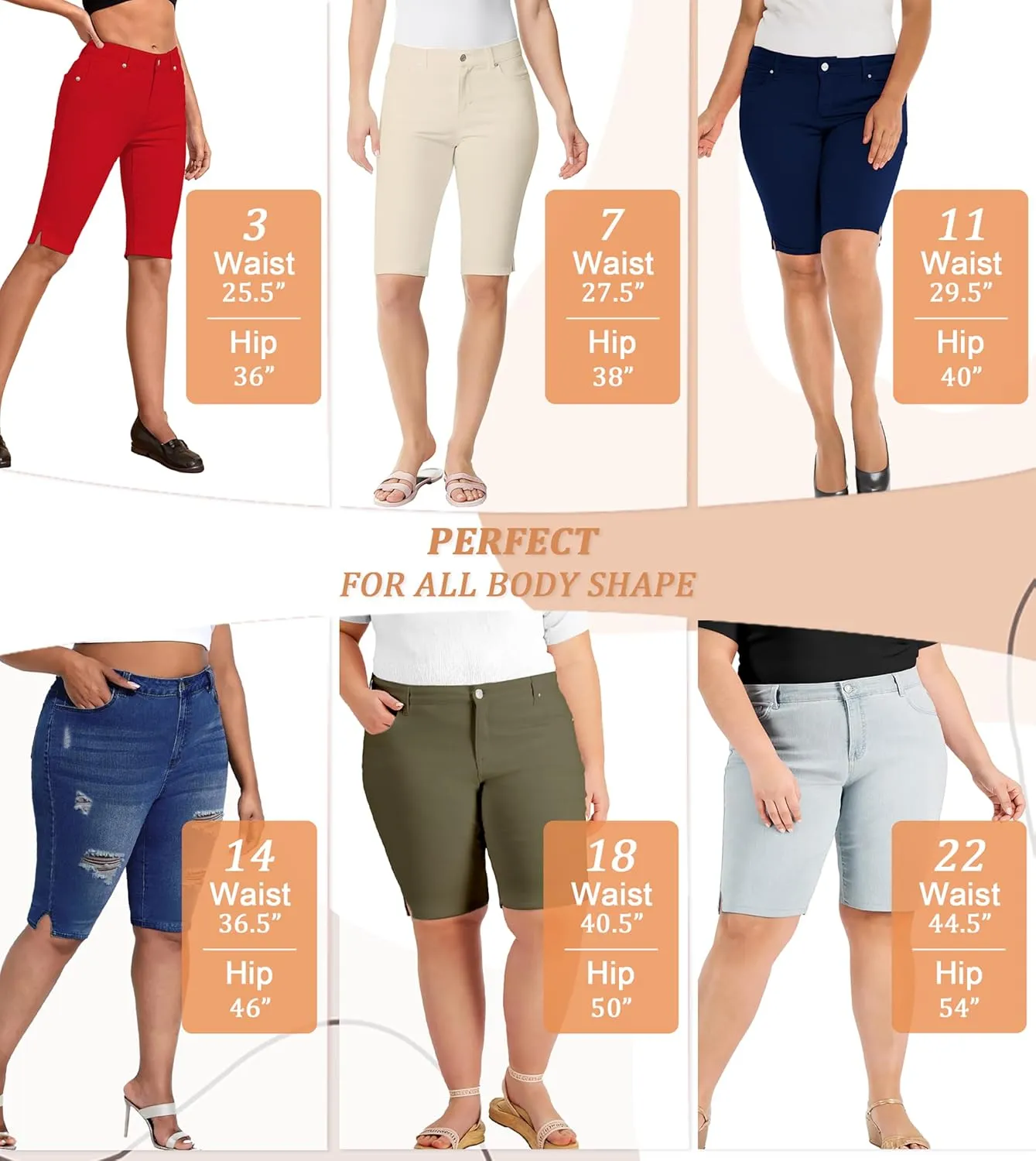 Hybrid & Company Women's Super Comfy Stretch Destructed Denim Bermuda Shorts Capri