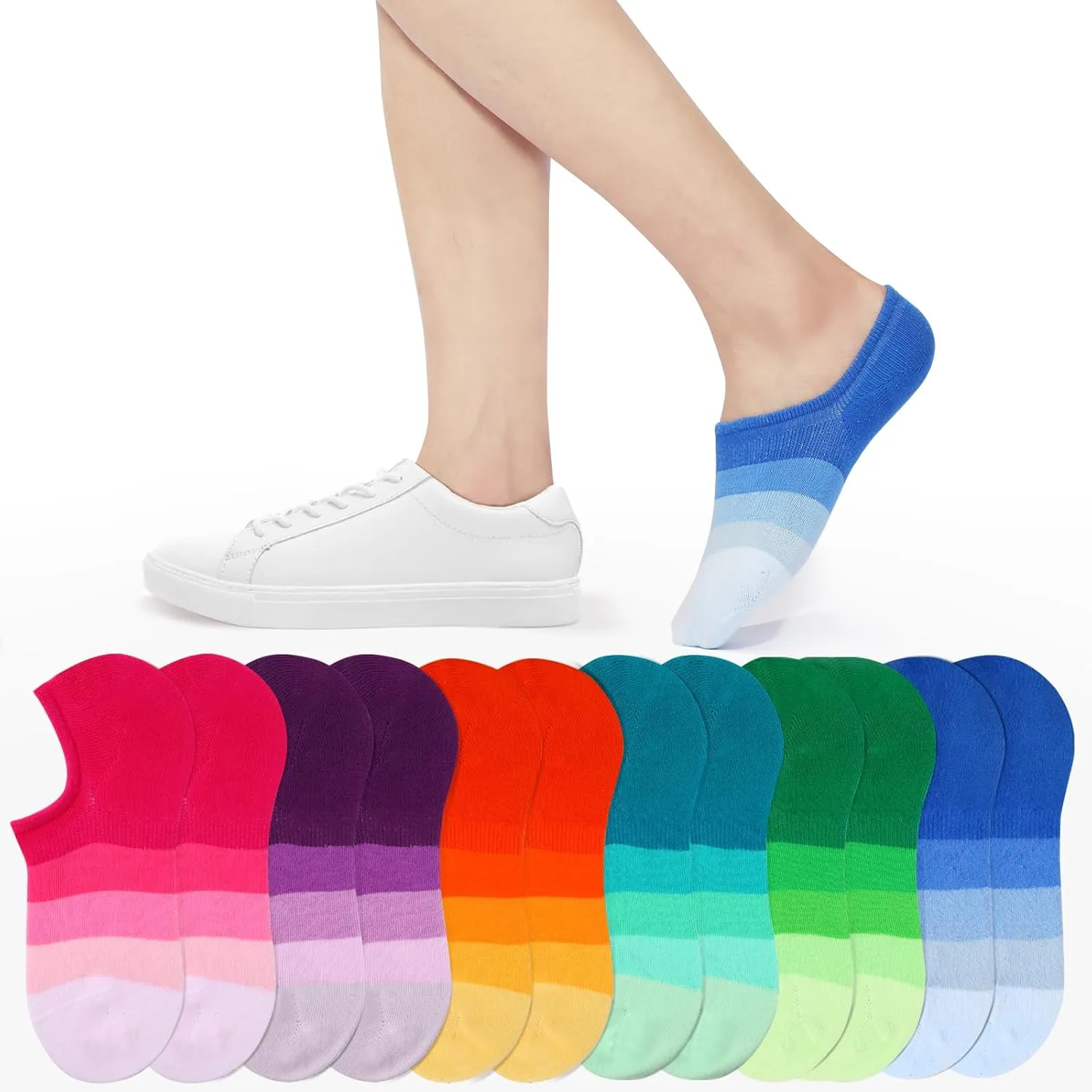 IDEGG No Show Socks Women 10 Pairs Low Cut Anti-Slid Novelty Athletic Casual Invisible Liner Socks