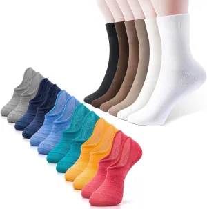 IDEGG Women and men socks for 6 Pairs no show and 6 Pairs crew socks