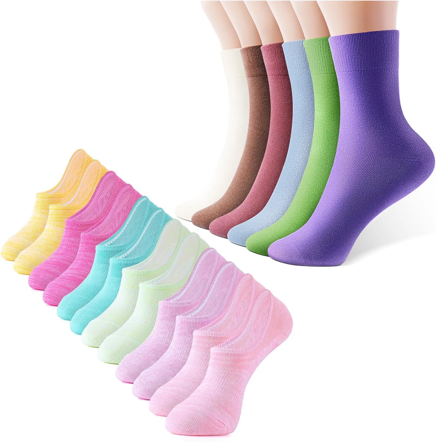 IDEGG Women and men socks for 6 Pairs no show and 6 Pairs crew socks