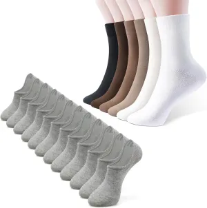 IDEGG Women and men socks for 6 Pairs no show and 6 Pairs crew socks