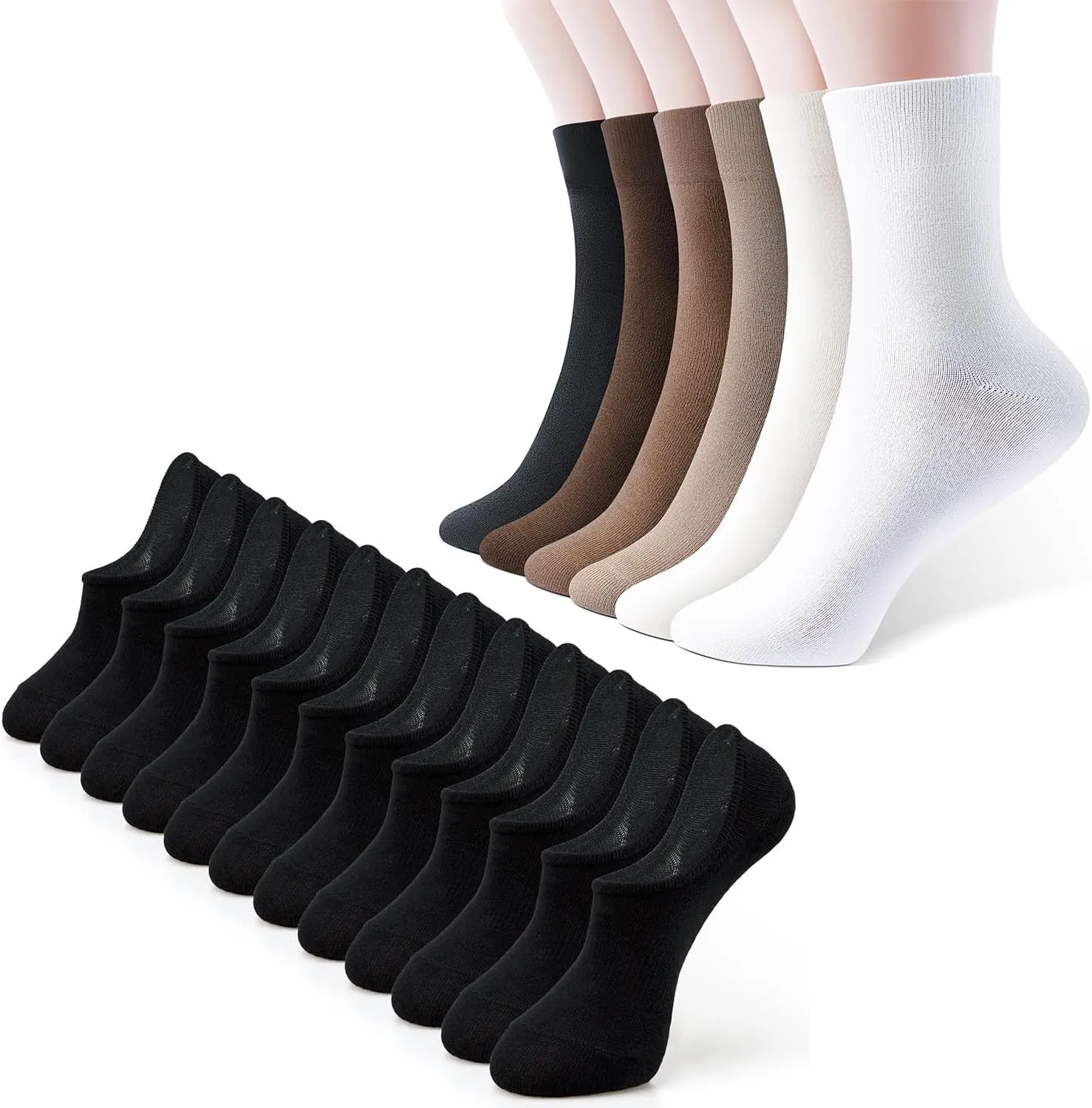 IDEGG Women socks for 6 Pairs no show socks and 6 Pairs crew socks