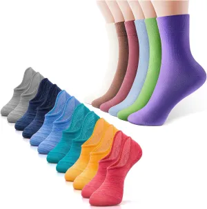IDEGG Women socks for 6 Pairs no show socks and 6 Pairs crew socks