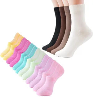 IDEGG Women's 6 Pairs No Show Socks & 4 Pairs Crew Socks (Solid, Round Toe, Unisex, Small, 14 Count)