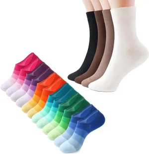 IDEGG Women's 6 Pairs No Show Socks & 4 Pairs Crew Socks (Unisex, Small, 14 Count, Solid Pattern, Round Toe, Running, Casual)