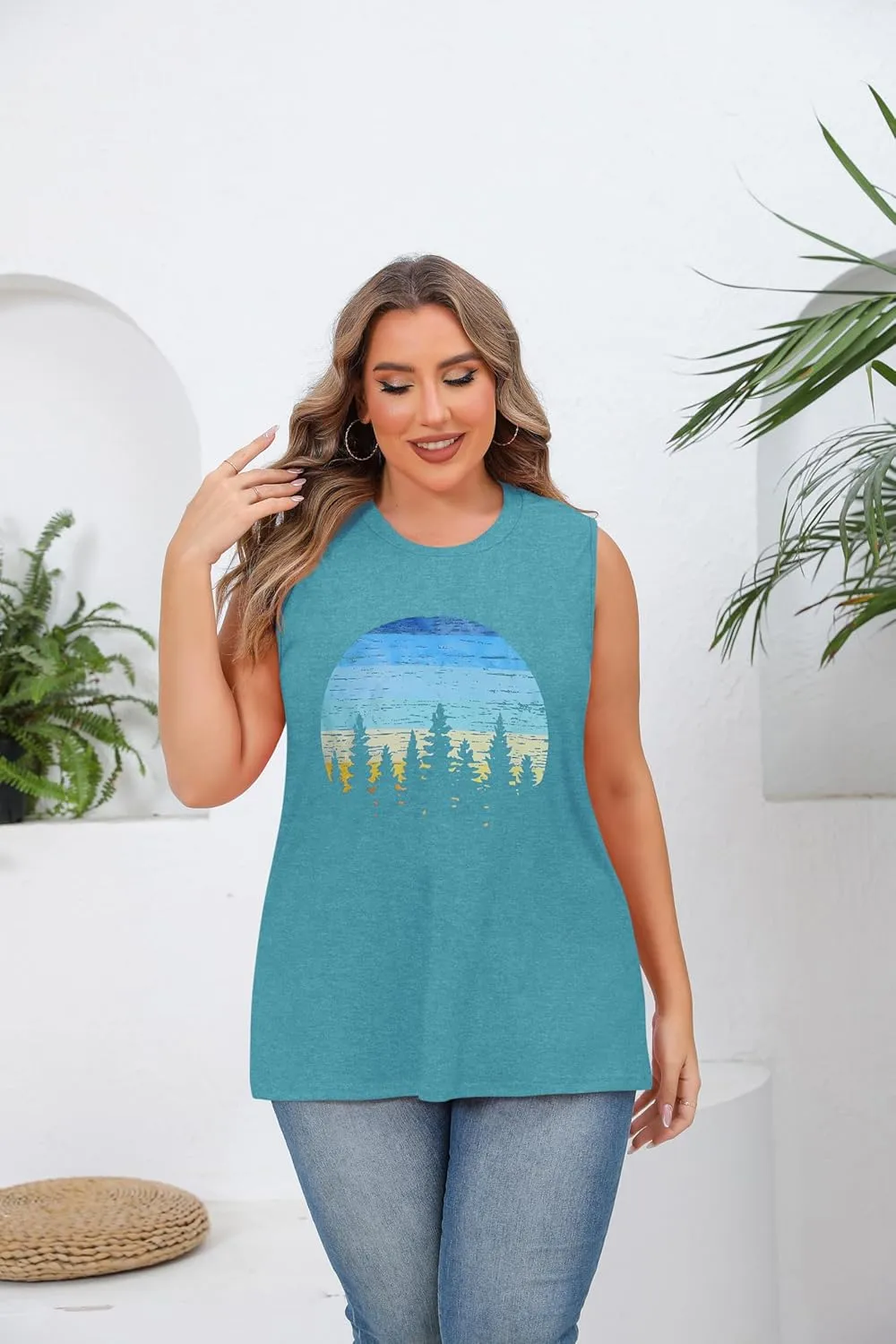 JOELLYUS Women Plus Size Tank Tops Summer Sleeveless Top Crew Neck Casual Blouse Oversized Shirts