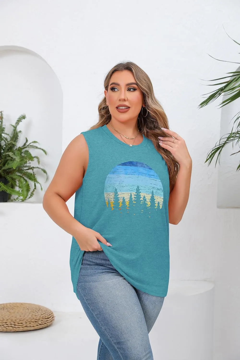 JOELLYUS Women Plus Size Tank Tops Summer Sleeveless Top Crew Neck Casual Blouse Oversized Shirts