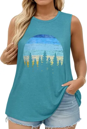 JOELLYUS Women Plus Size Tank Tops Summer Sleeveless Top Crew Neck Casual Blouse Oversized Shirts