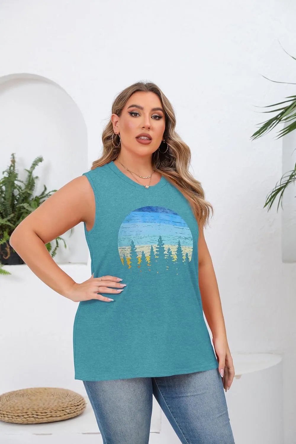 JOELLYUS Women Plus Size Tank Tops Summer Sleeveless Top Crew Neck Casual Blouse Oversized Shirts
