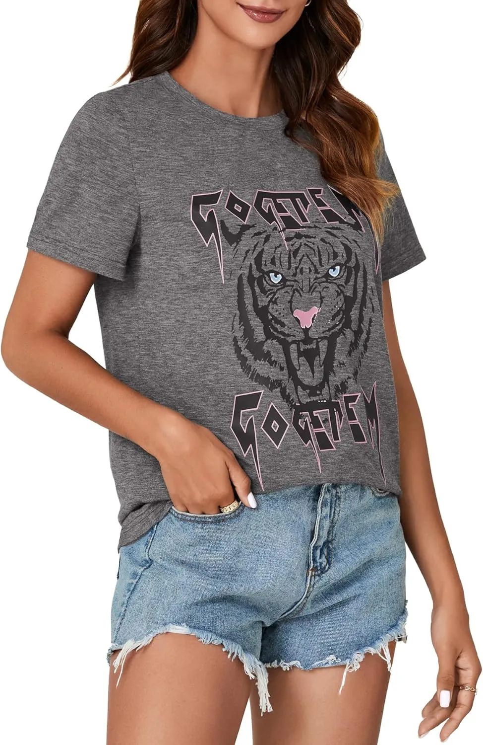 KIFOVEN Women's Graphic Tees Casual Animal Tiger Printed Vintage Tops Short Sleeve Cotton Summer T-Shirt
