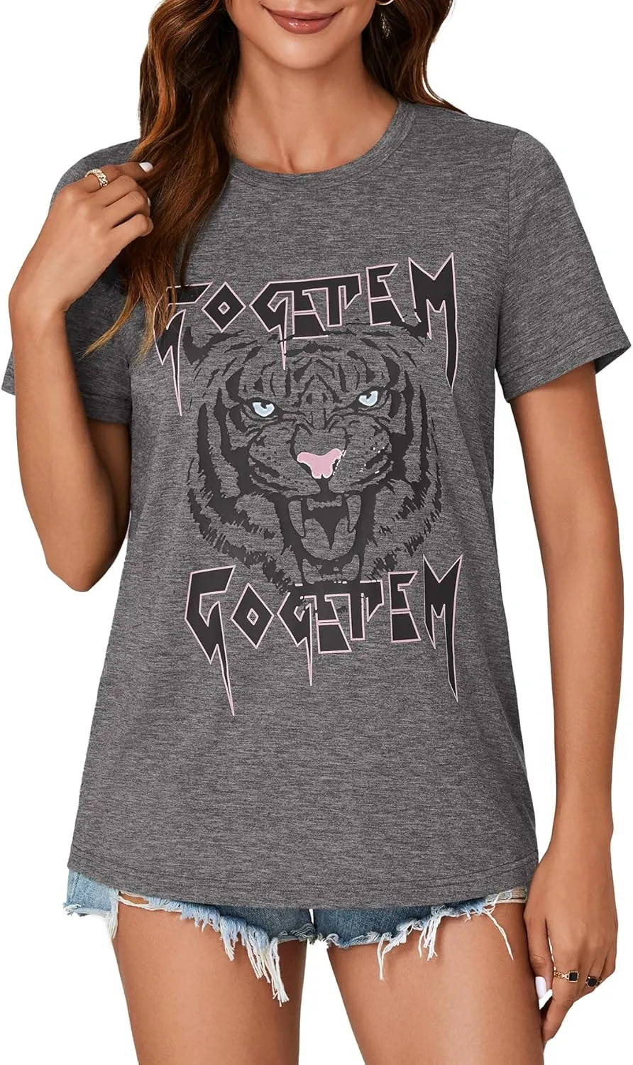 KIFOVEN Women's Graphic Tees Casual Animal Tiger Printed Vintage Tops Short Sleeve Cotton Summer T-Shirt