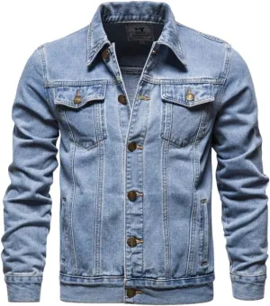 Kinkia Men's Classic Slim Denim Jacket Washed Casual Long Sleeve Button Lapel Trucker Jean Coat