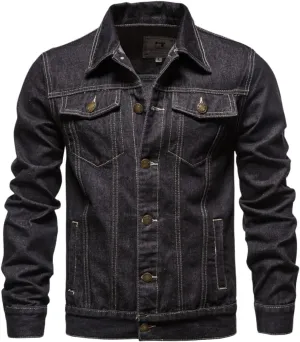 Kinkia Men's Classic Slim Denim Jacket Washed Casual Long Sleeve Button Lapel Trucker Jean Coat