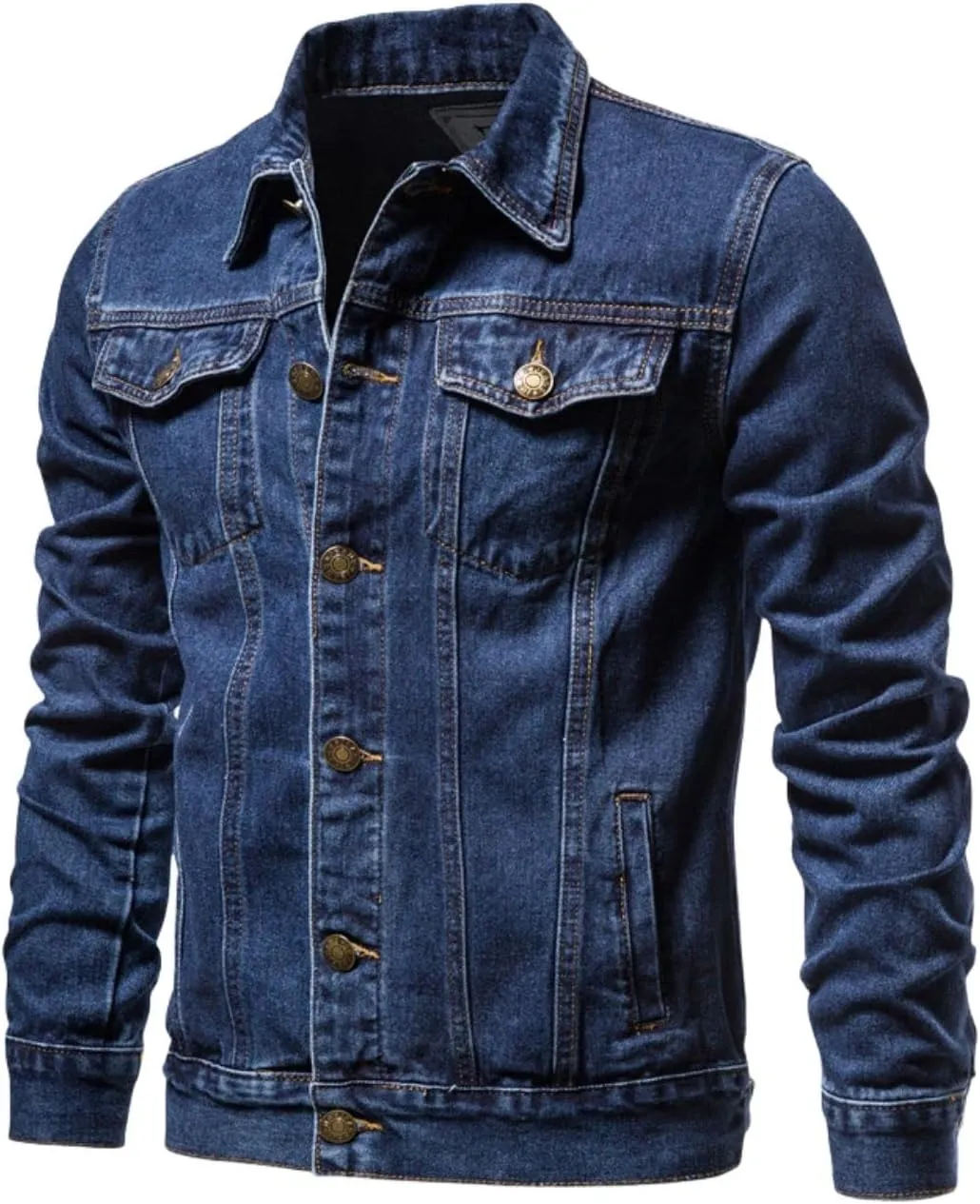 Kinkia Men's Classic Slim Denim Jacket Washed Casual Long Sleeve Button Lapel Trucker Jean Coat